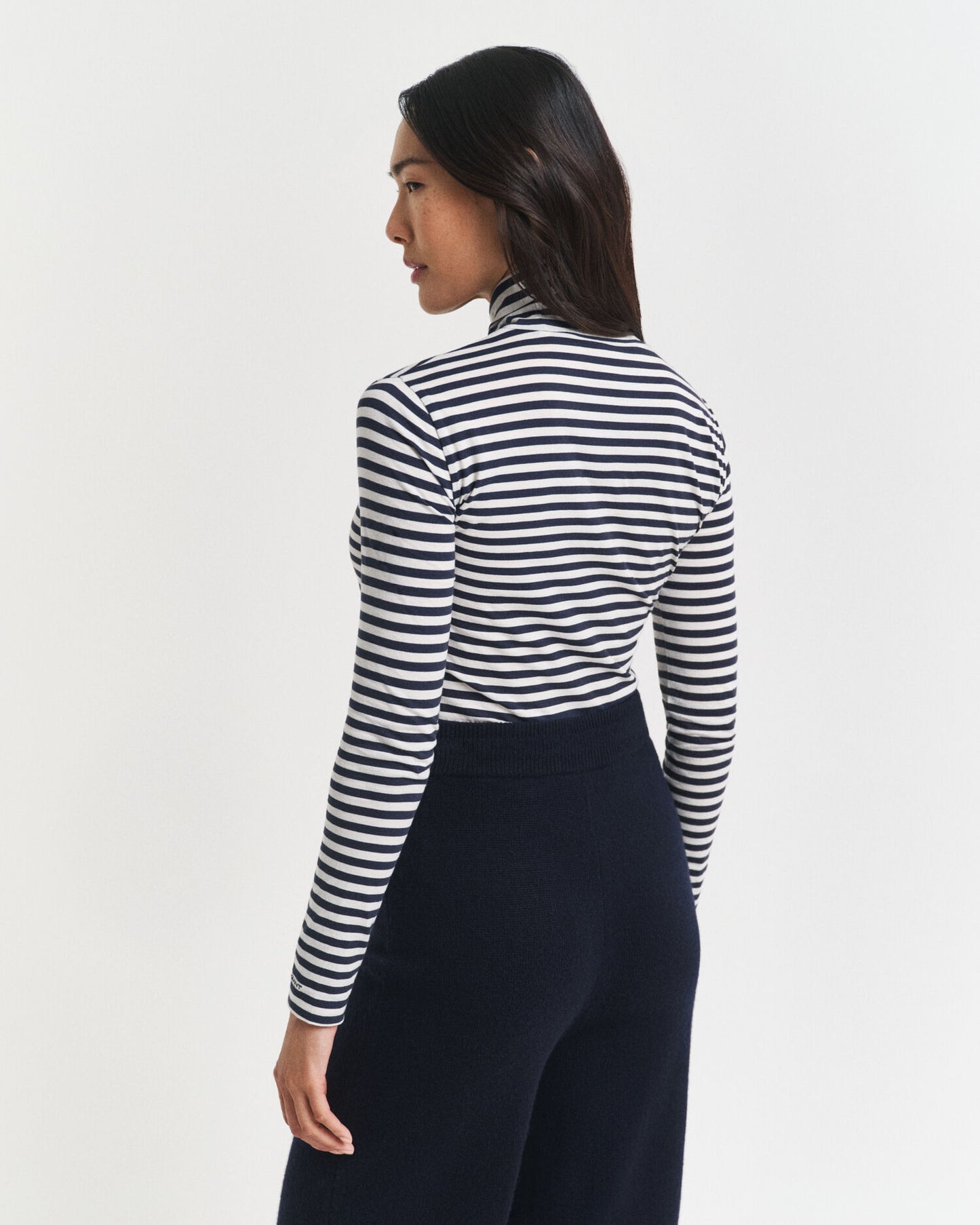 Lightweight Striped Cotton Turtleneck Top