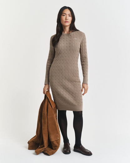 Stretch Cotton Cable Knit Crew Neck Dress