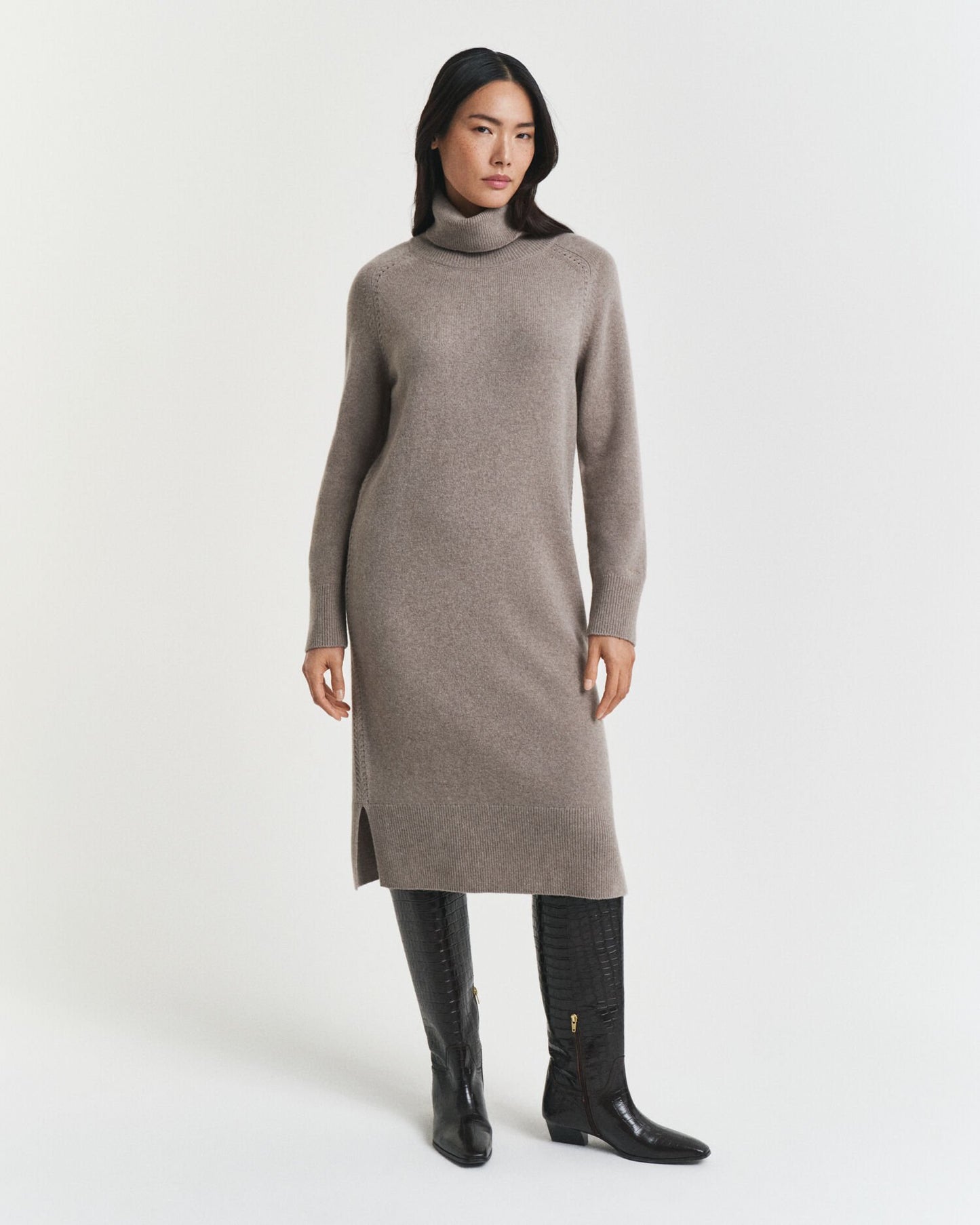 Knit Detail Turtleneck Dress