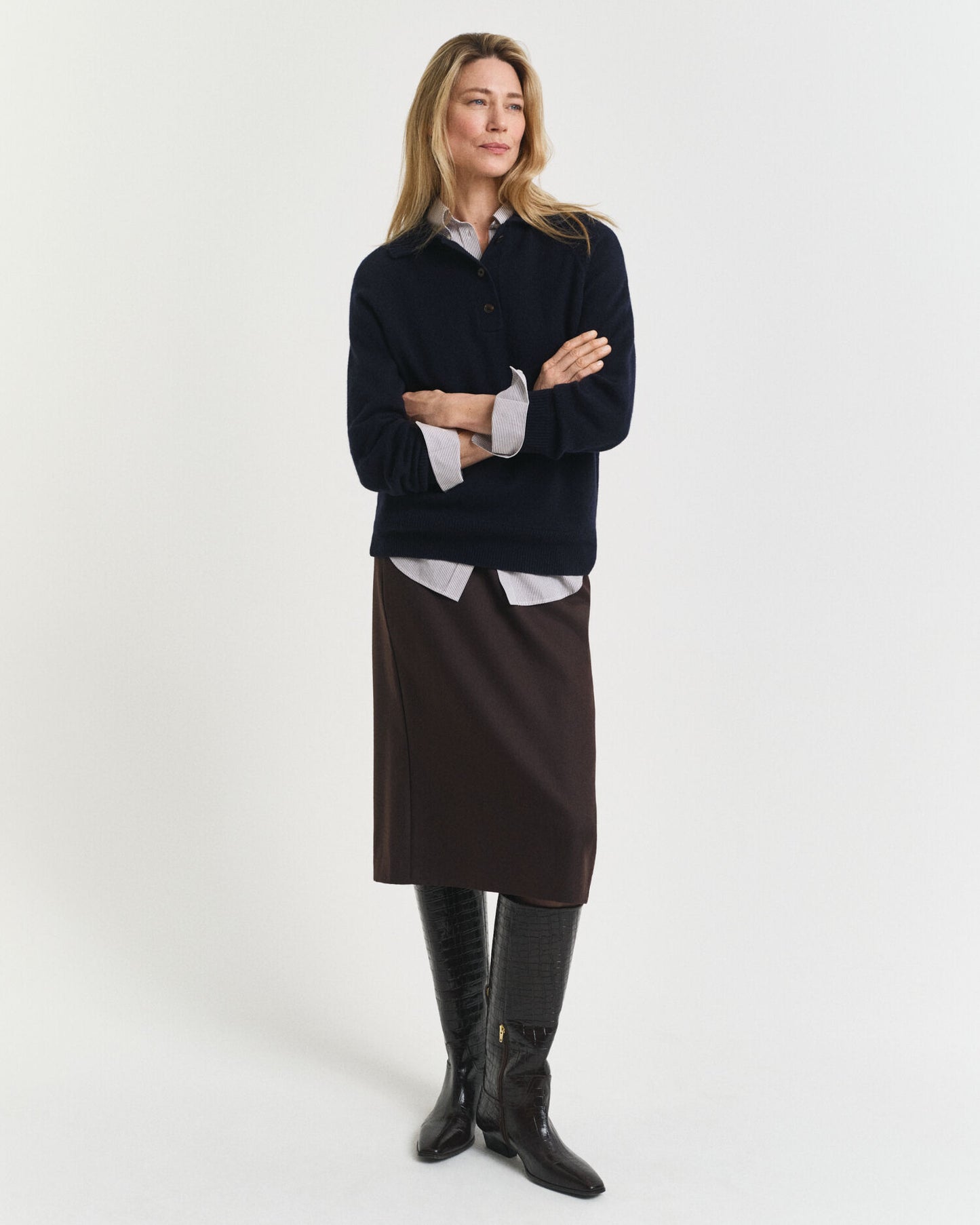 Wool Blend Midi Pencil Skirt