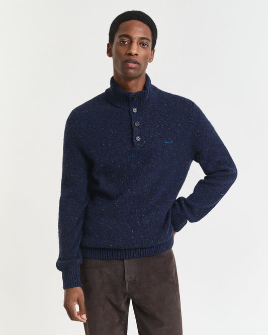 Wool Blend Nepps Half-Buttoned Sweater