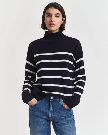 Striped Superfine Lambswool Turtleneck Sweater