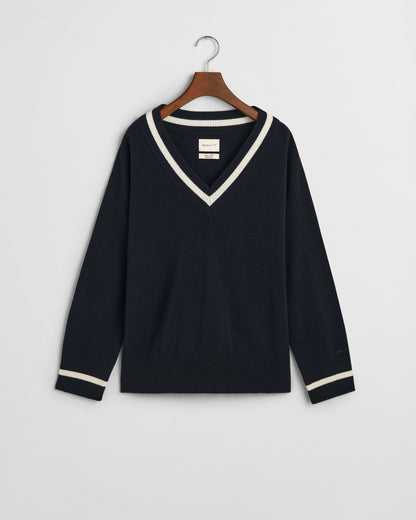 Superfine Lambswool Contrast V-Neck Sweater
