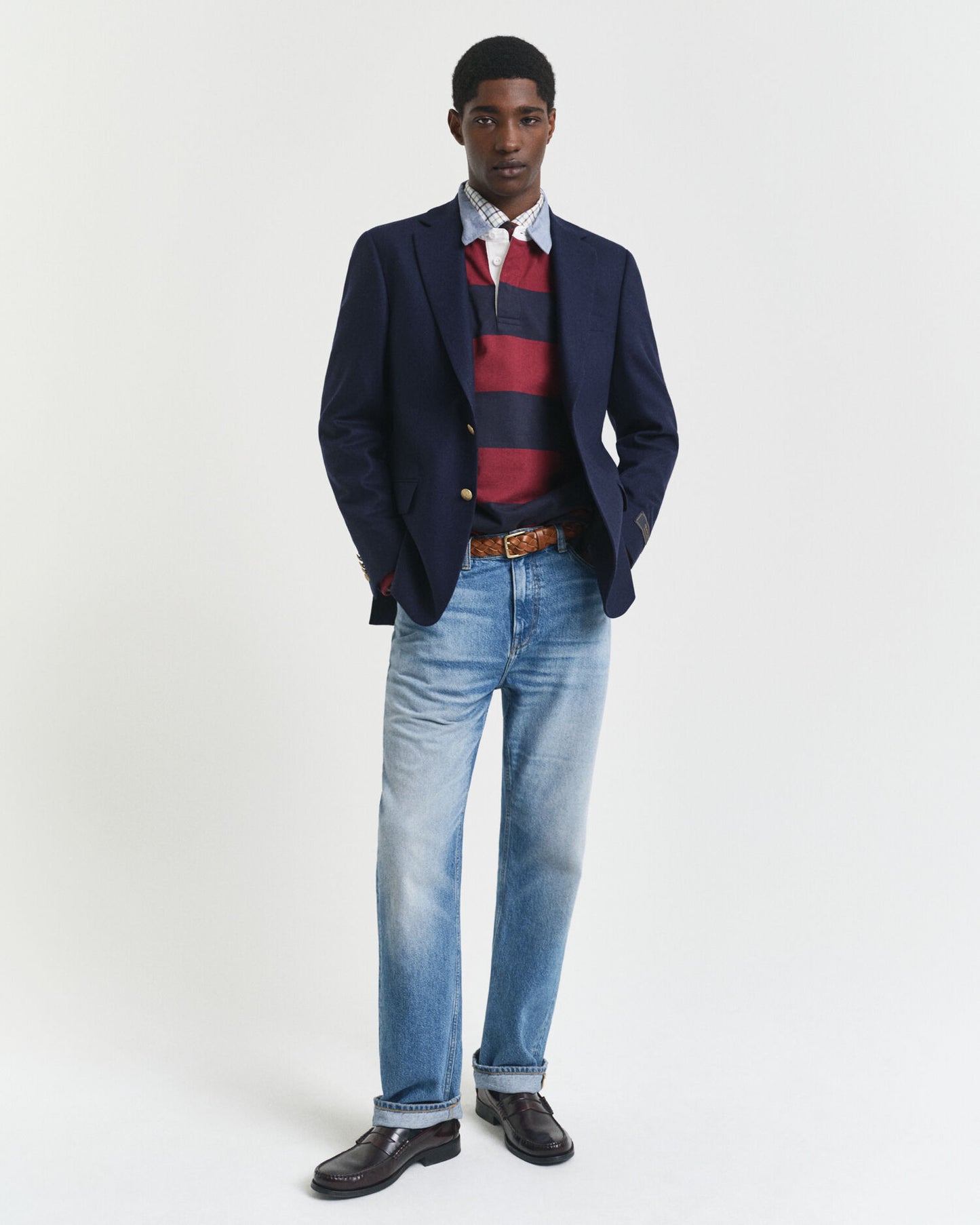 Chambray Collar Striped Heavy Rugger