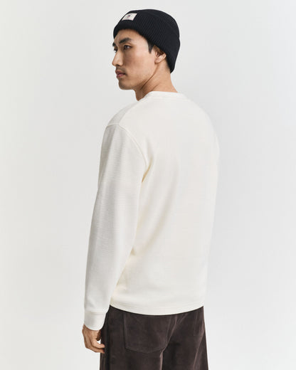 Waffle Textured Long Sleeve Henley T-Shirt