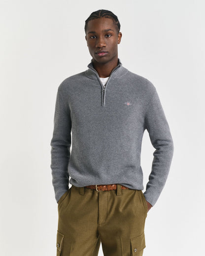 Ribbed Cotton Merino Wool Half-Zip Sweater