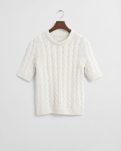 Puff Sleeve Cable Knit Short Sleeve Dress