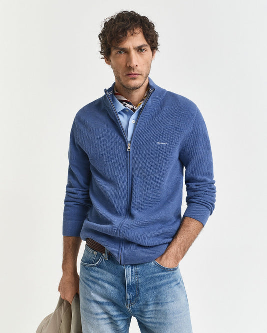 Cotton Piqué Zip Cardigan